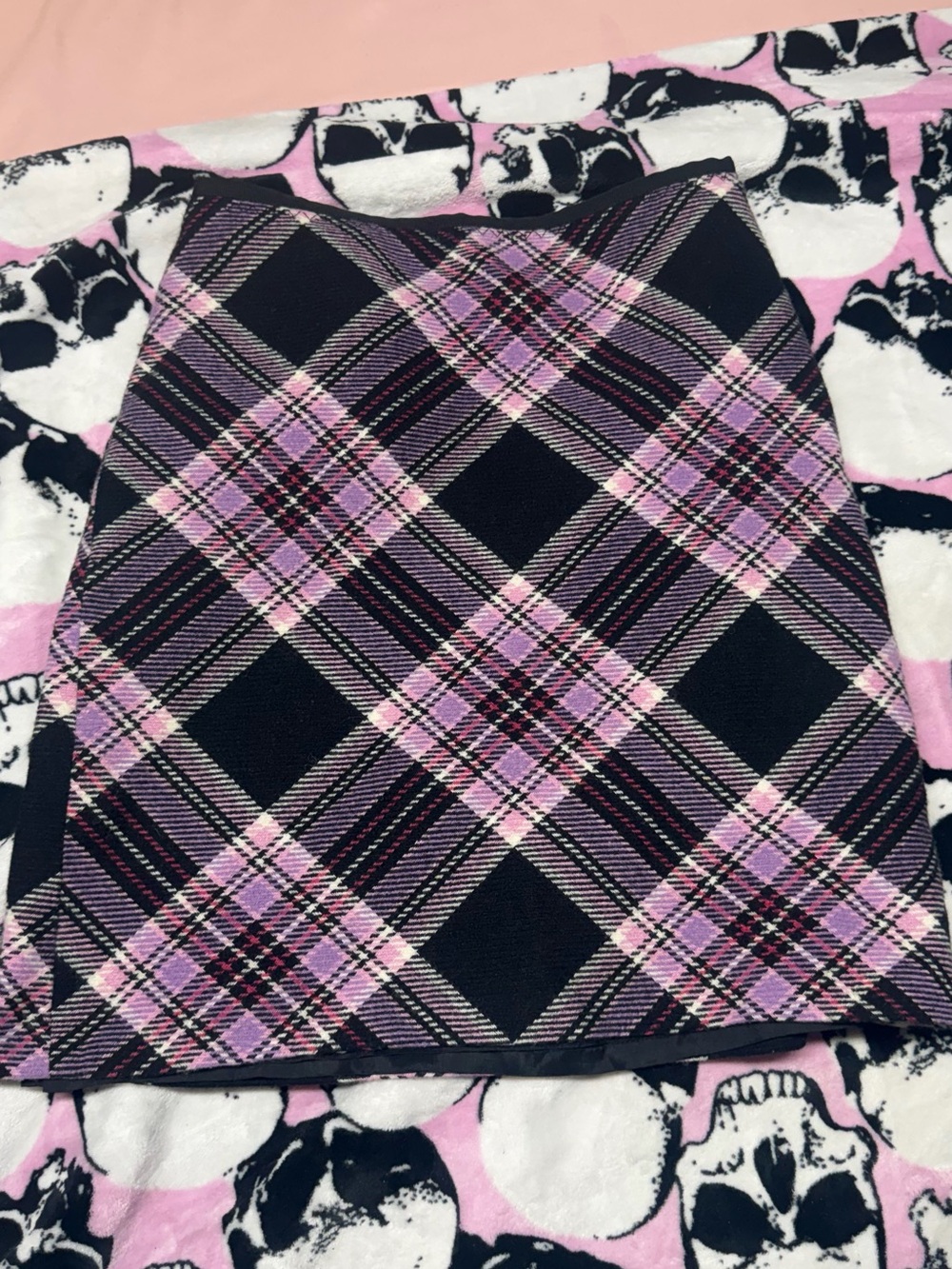 LOFT Pink & Black Plaid Mini Skirt